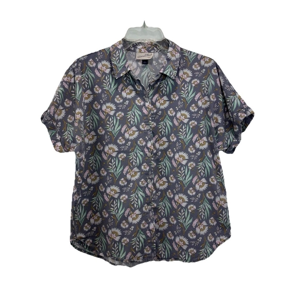 Universal Thread Floral Button Down Shirt - Gray and Green